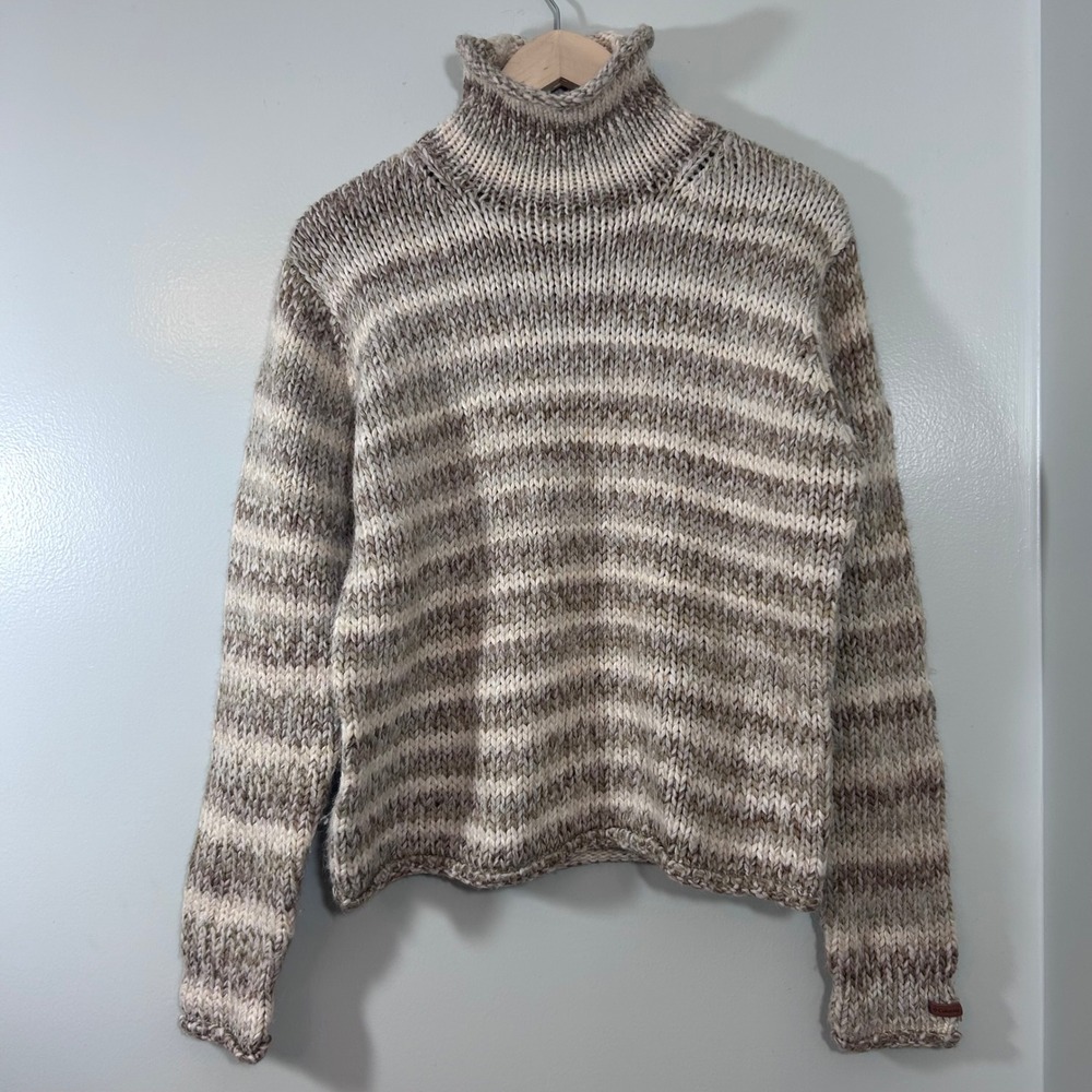 Columbia Womens Large Chunky Knit Striped Turtleneck Wool Blend Sweater